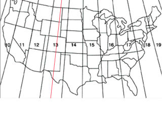 Image of how the central meridian is drawn in a UTM zone