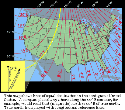 Map of declination lines across the US